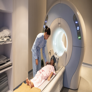 A patient in the procedure of focused ultrasound technology